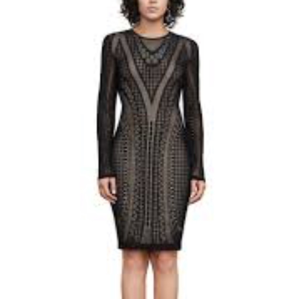 BCBG Black Lace Illusion "Lala" Knee Length Dress
